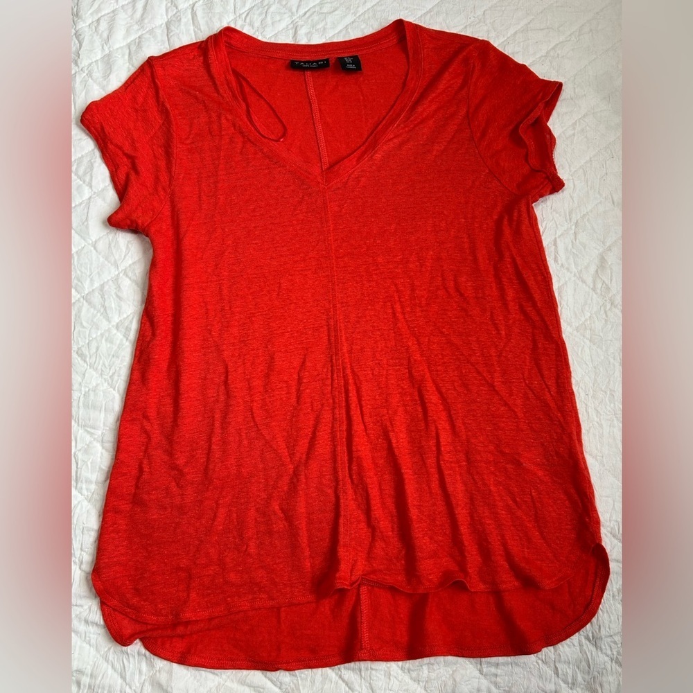 Tahari Bright Red Short Sleeve Top 100%Linen